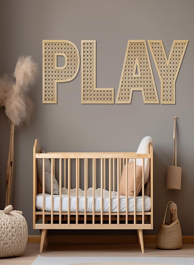 GlikCeil Playroom Decor Rattan Letters Set 12 x 15 Boho Wall Signs for Bedroom Large Wooden Rattan Letters for Toddler Girls Boys Playroom Art Nursery Room Decorations(Play) - Image 4
